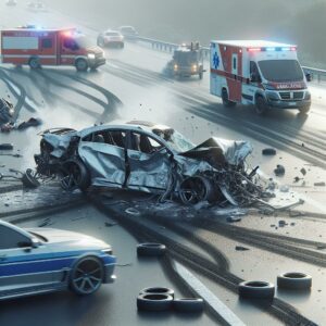 High-speed car crash aftermath