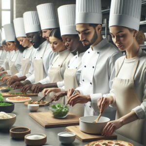 Student chefs serving customers