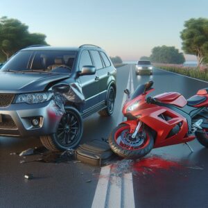 Motorcycle-SUV accident scene