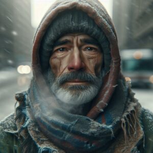 Homeless man braving cold weather