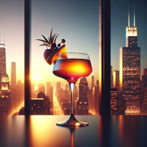 Artistic cocktail with skyline