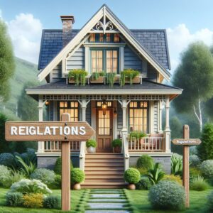 "Vacation Rental Home with 'Regulations' Sign"