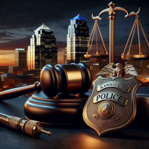 Gavel, Kansas City skyline, police badge