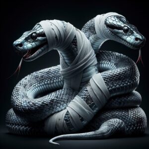 Two-headed snake with bandages