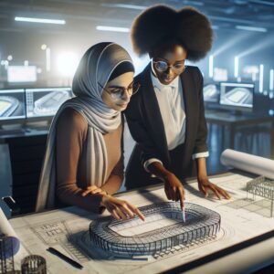 Female architects designing stadium