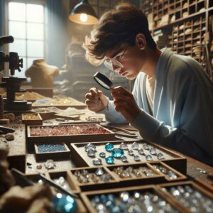 Teen apprentice sorting gemstones