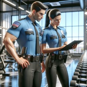 Police officers inspecting gym