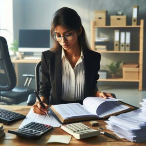 Person calculating tax paperwork