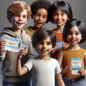 Children holding amusement park tickets