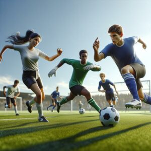 Youth playing soccer healthily