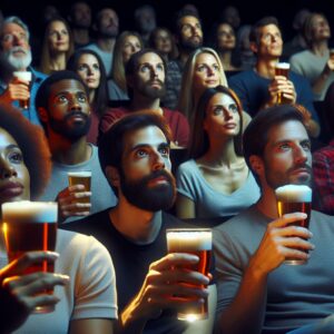 Audience enjoying film and beer