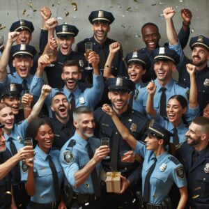 Police officers celebrating salary increase