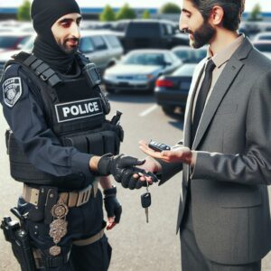 Police officer handing car keys