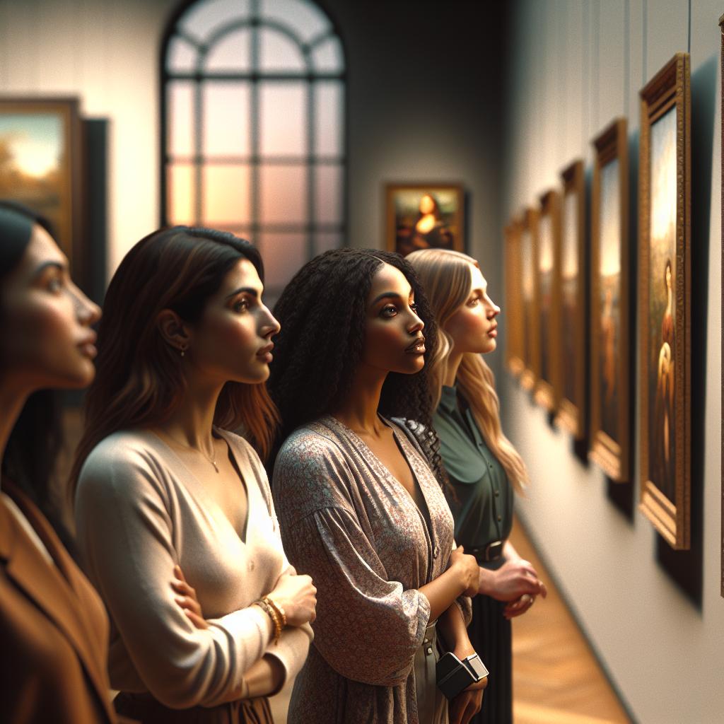 Women admiring art exhibit