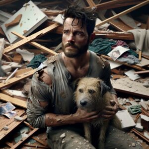 Tornado Survivor Amid Ruined Home