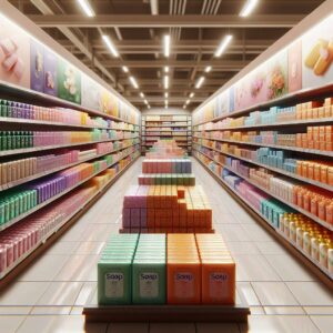 Supermarket aisle with soap