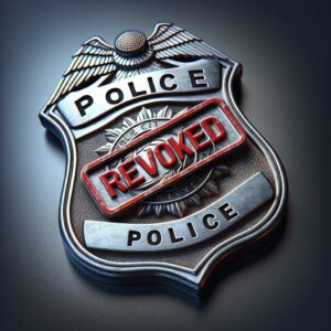 Police badge with revoked stamp