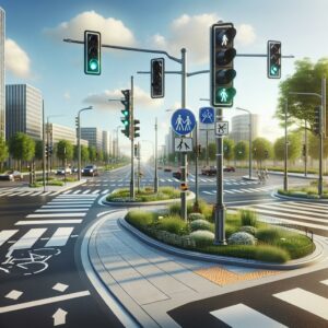 Pedestrian-friendly retrofitted intersection