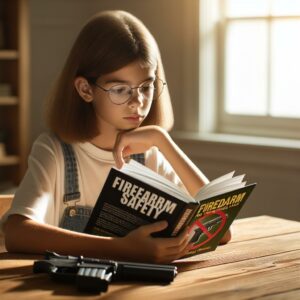 Child studying gun safety book