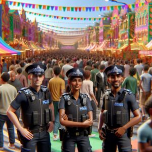 Police officers patrolling festival