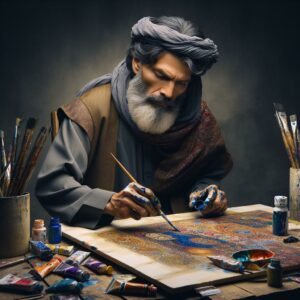 Afghan artist painting memories