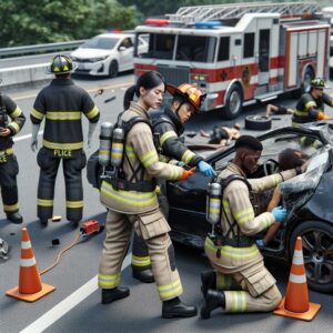 Emergency services at car crash scene