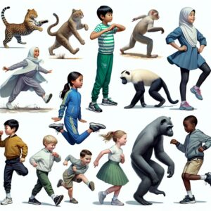 Kids doing animal-inspired exercises