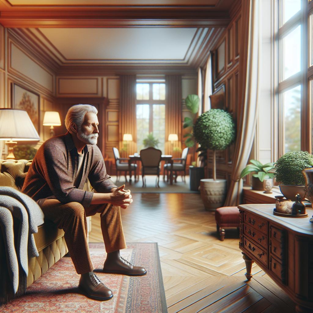 Elderly man waiting in heated apartment