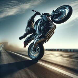 Motorcycle wheelie stunt accident