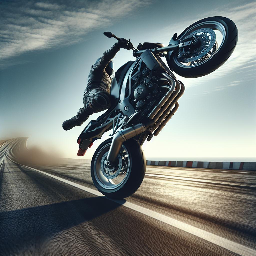 Motorcycle wheelie stunt accident