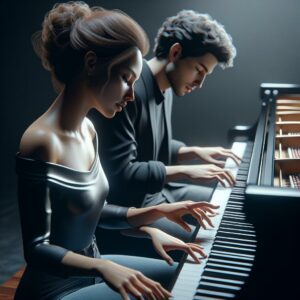 Piano duo creating music