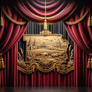 Theater curtain with Kansas silhouette