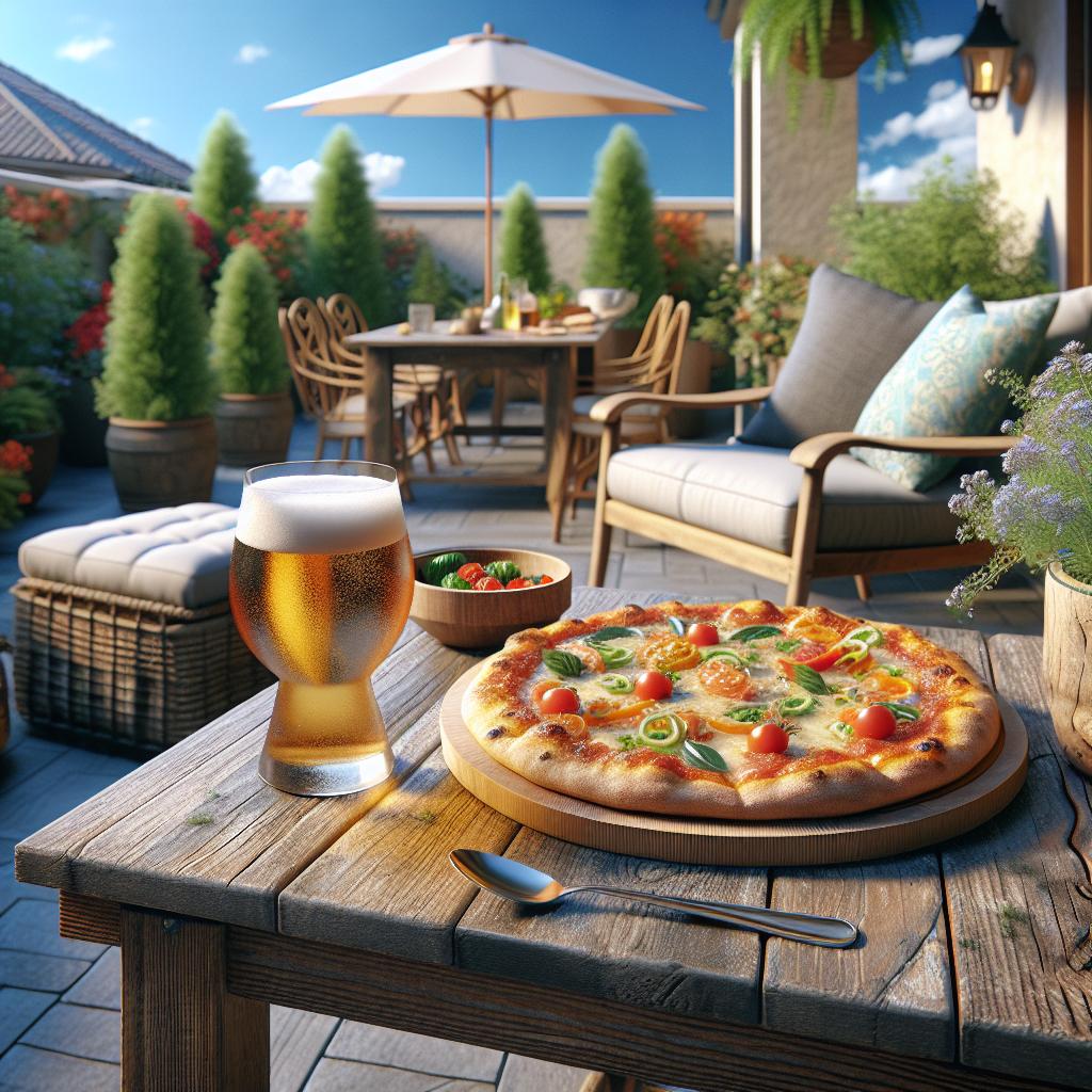 Pizza, beer, and patio