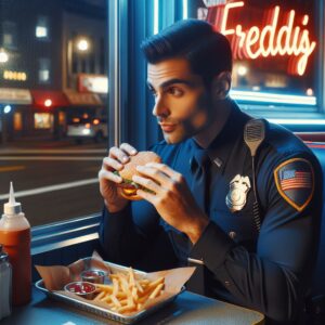 Police officer dining at Freddy's