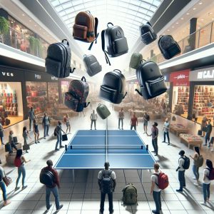 Backpacks Battling in Mall
