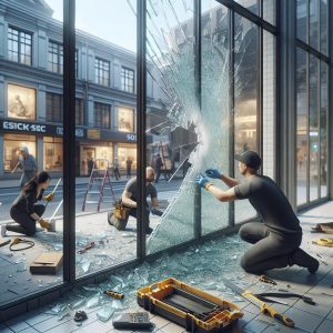 Broken storefront window repair