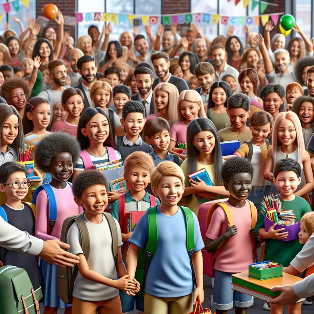 Kids receiving school supplies