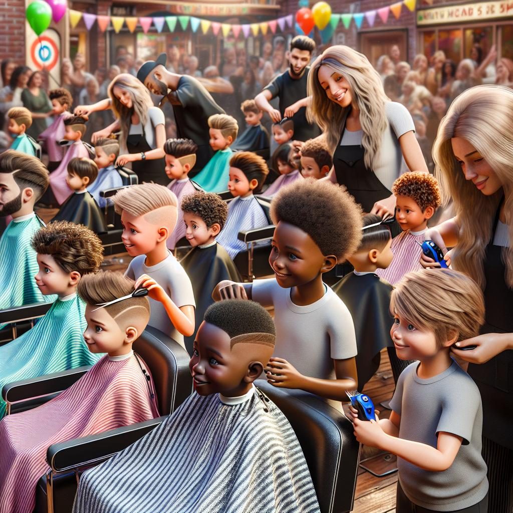 Kids getting haircuts at event