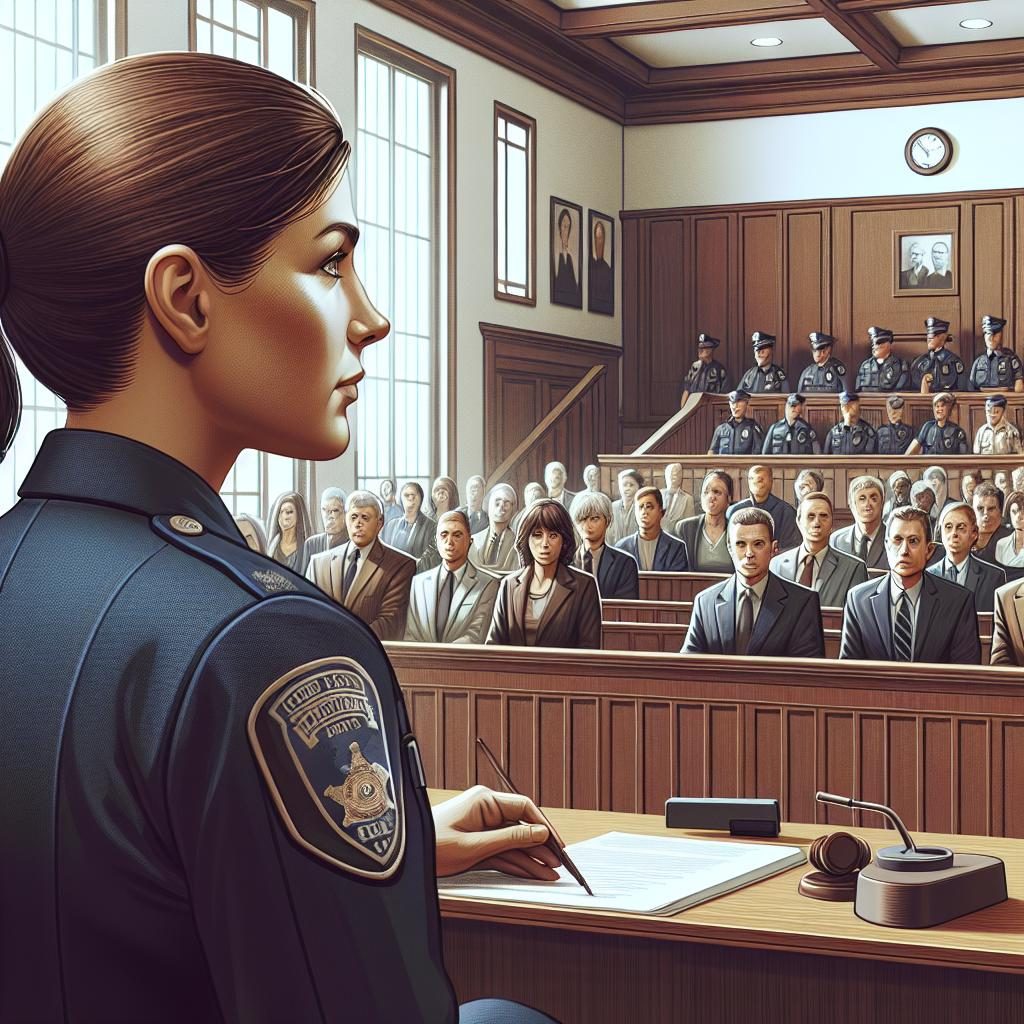 Former cop, court scene illustration