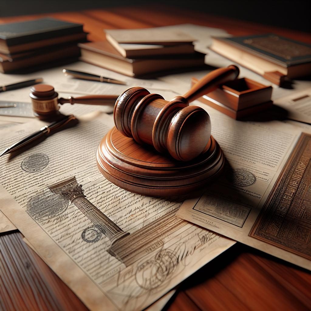 "Courtroom gavel on legal documents"