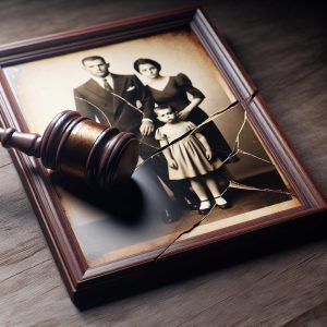 Gavel and broken family photo