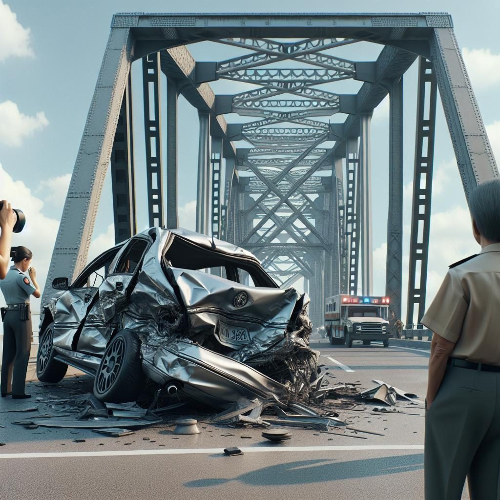 Crushed Car on Bridge