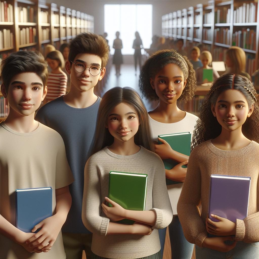 Children receiving books from library