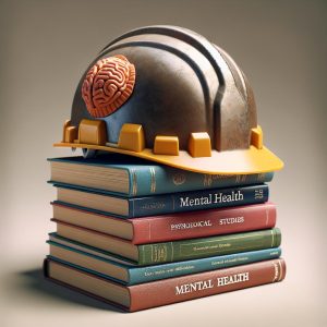 Construction helmet on mental health books