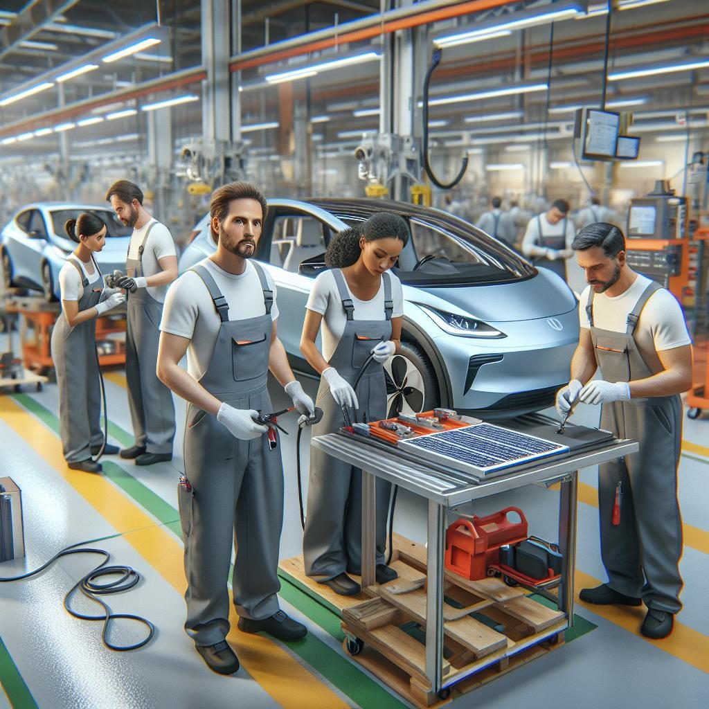 Auto Workers Preparing Electric Vehicles