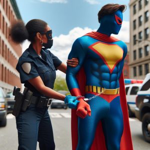 Superhero in handcuffs