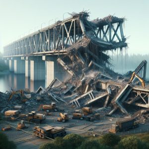 Bridge demolition accident aftermath.