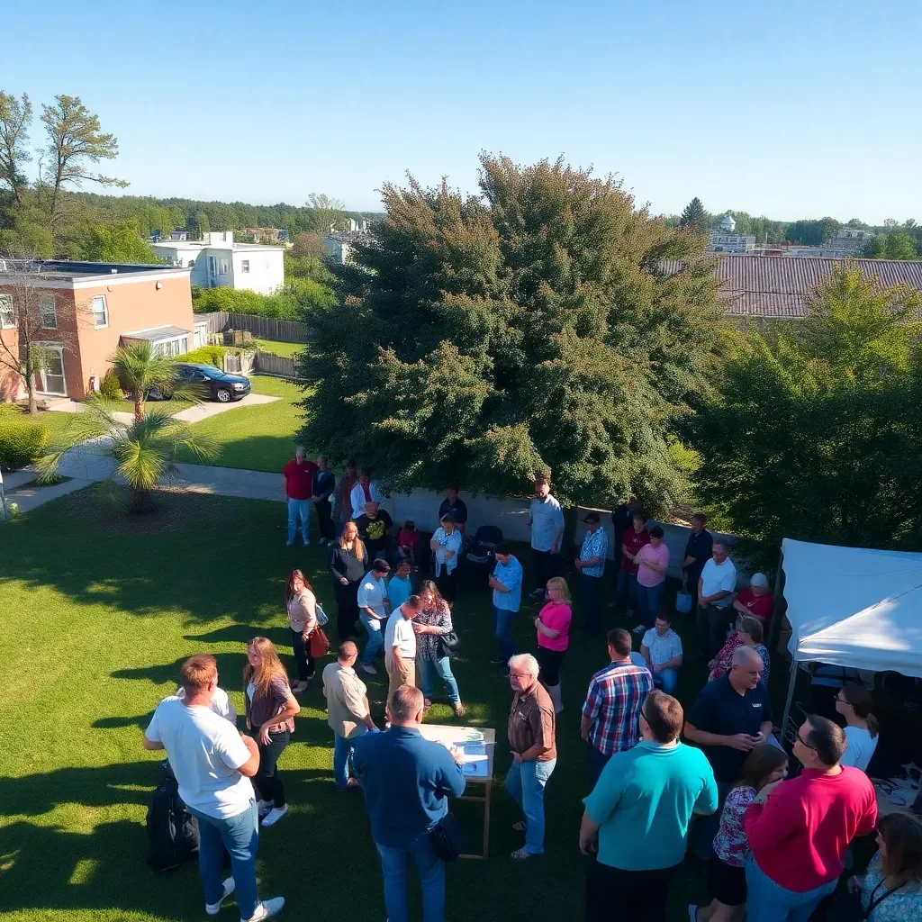 Aerial view of a community health event outdoors.