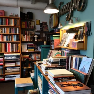 Books and hair salon tools in a vibrant community space.