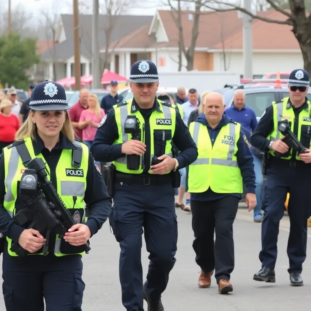 Police officers conducting a community safety patrol event.